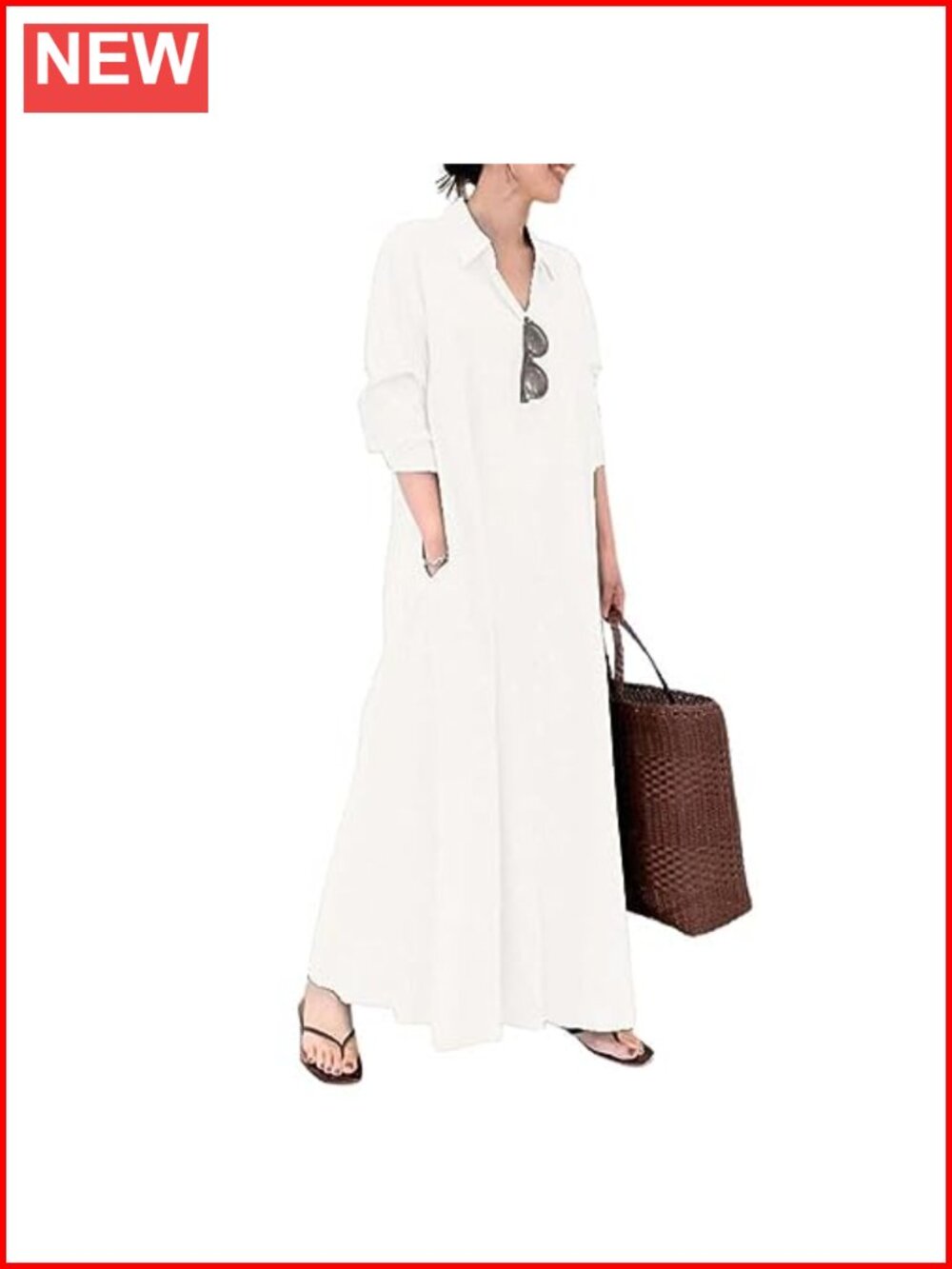 Womens Loose Fit Button Up Maxi Shirt Dress Long Sleeve Pockets